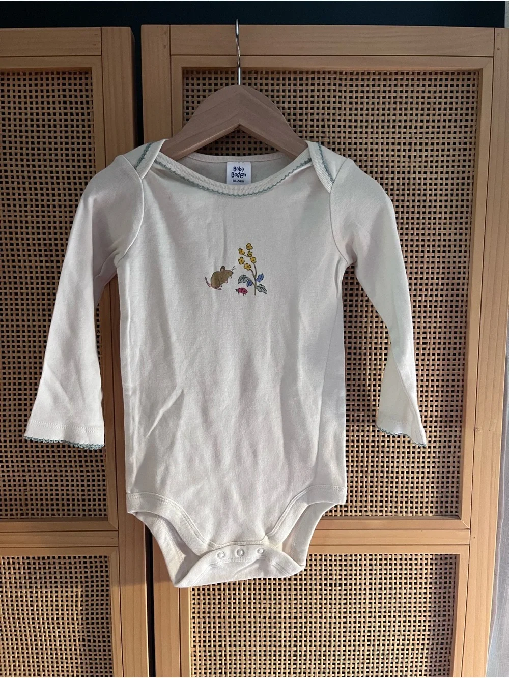 Baby Boden 18-24M Long-Sleeve Bodysuit with Tiny Floral & Animal